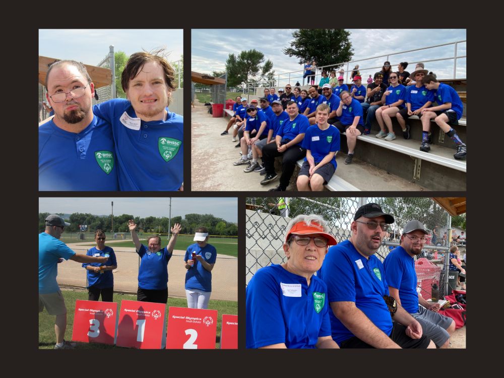 Group photos of BHSSC softball team members at the Special Olympics regional tournament in Rapid City.